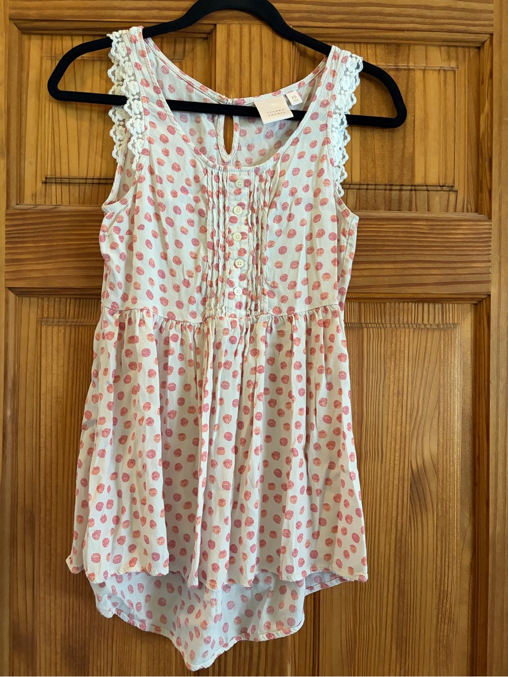 LC Lauren Conrad Cream Tank Top with Pink Dot Print